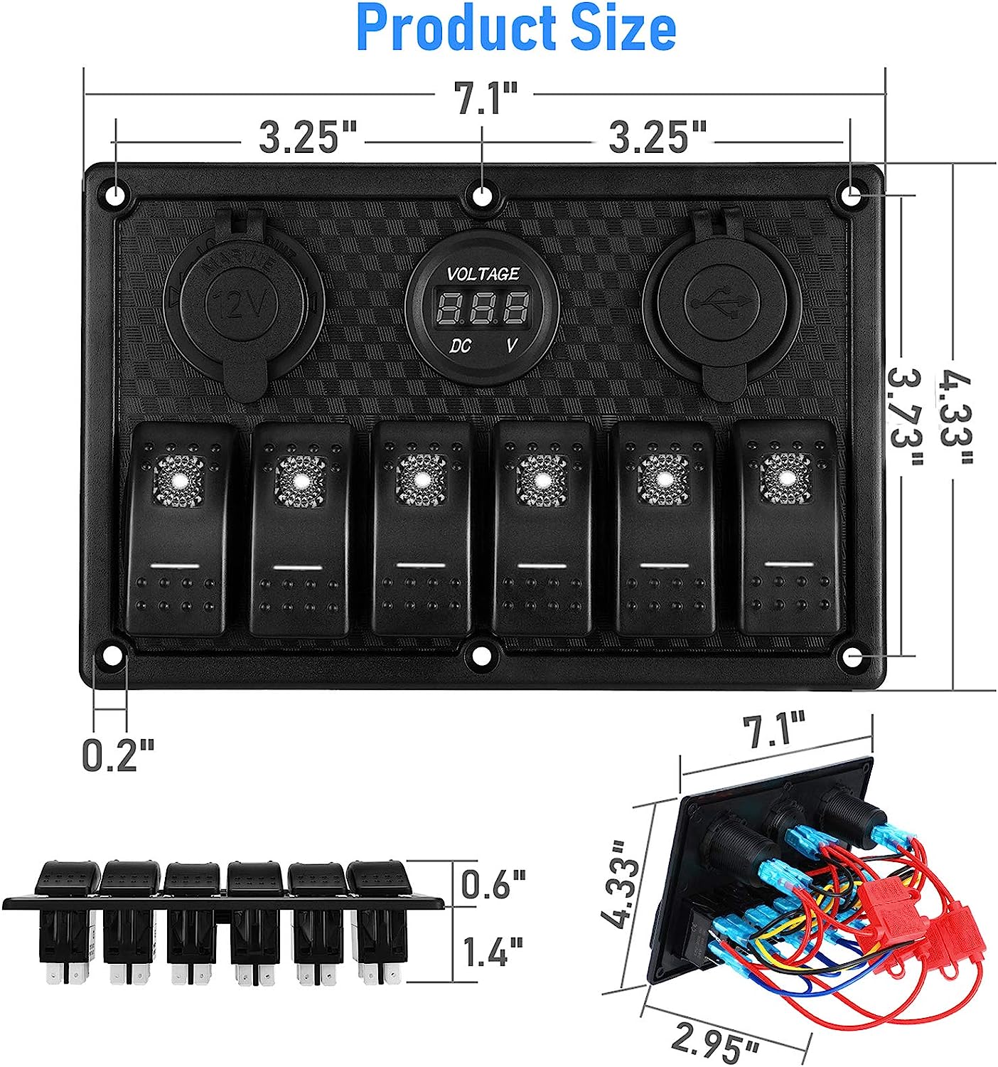 Garfour 4 5 6 Gang Marine Boat Rocker Switch Panel 12V Waterproof RV