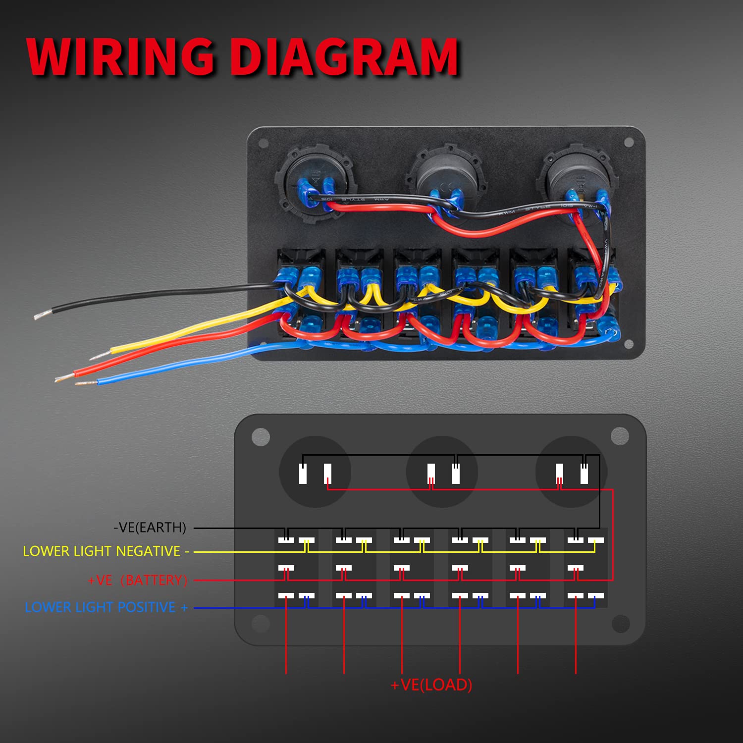 Garfour Marine Boat Rocker Switch Panel Waterproof V Gang Toggle