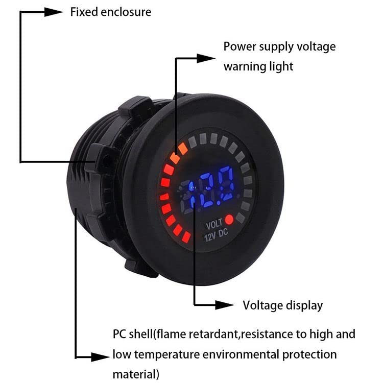 Garfour DC 12-24V Digital Colorful LED Voltmeter Indicator for Car ...