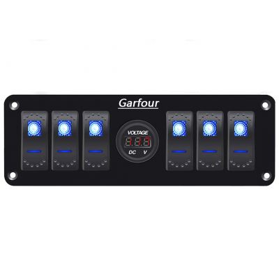 Garfour Rocker Switch Panel aterproof Digital Voltmeter Display Blue Light Rocker Switch Panel for RV Marine Vehicle Truck Boat